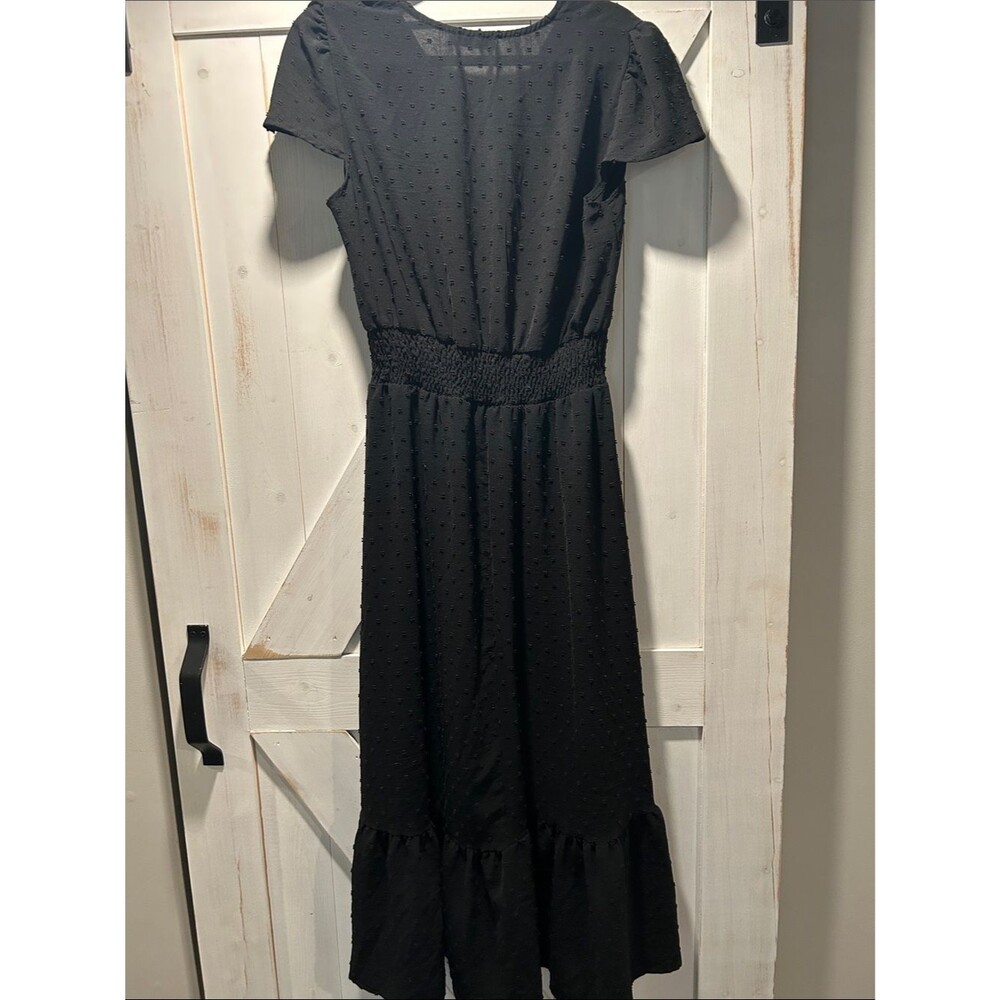 Amazon Fashion Smocked-Waist Black Maxi Dress with Ruffle Hem Large - Picture 4 of 4